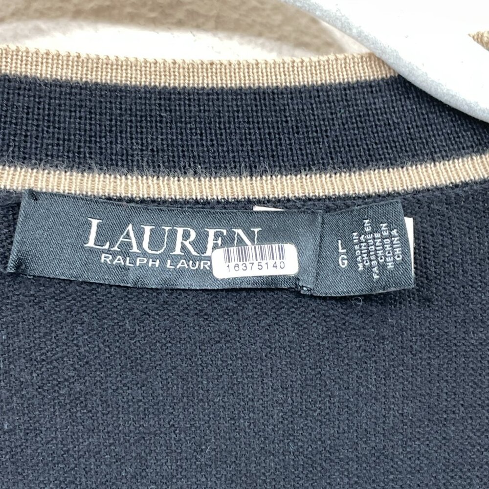 Lauren Ralph Lauren LARGE Long Duster Cardigan Cotton Designer Black Tan Stripe - Picture 7 of 10